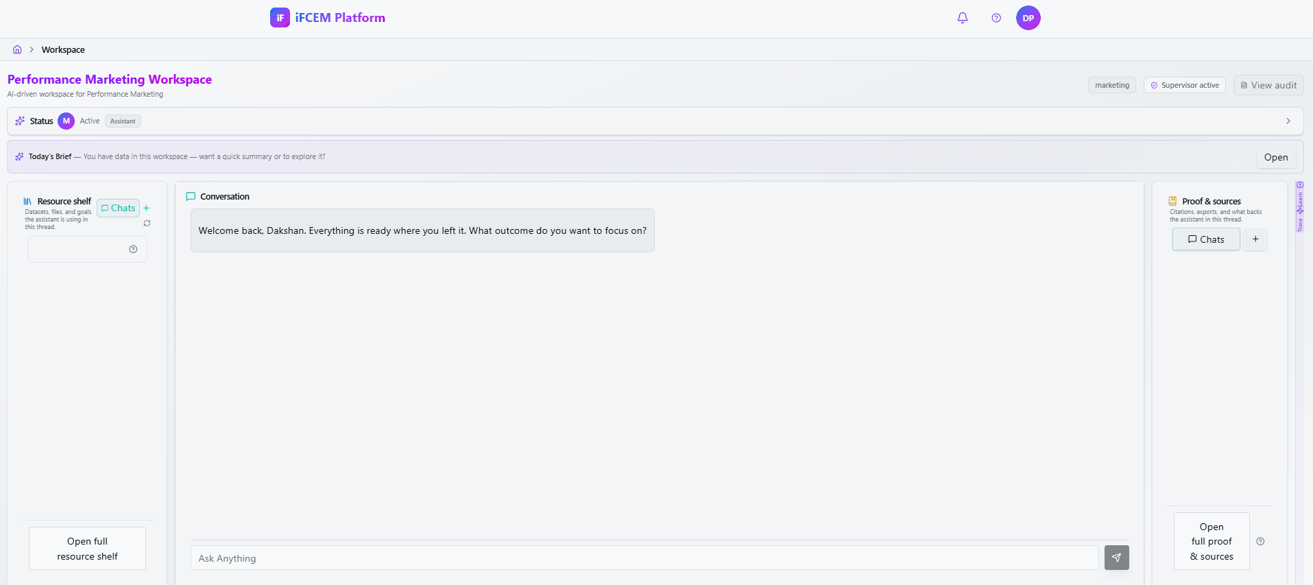 IFCEM workspace preview showing a governed AI workspace interface.